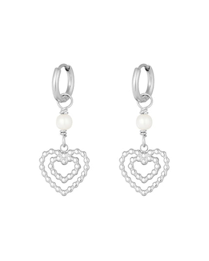 oorbellen dubbel hart met parel