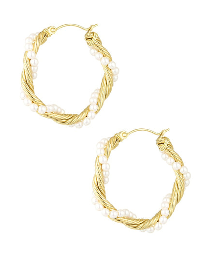 ronde gedraaide rope oorbellen met parels