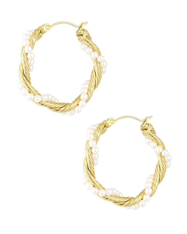 ronde gedraaide rope oorbellen met parels