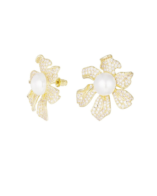 Oorbellen sparkly flower pearl zilver - zirkoon koper