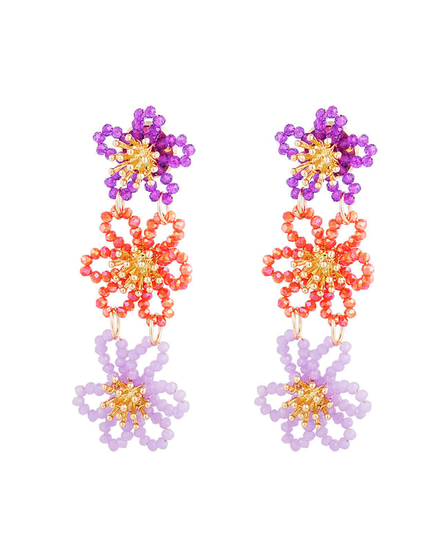 Flower party statement oorbellen - oranje/paars