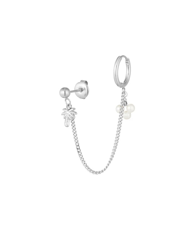 dubbele oorbel met palm en parel