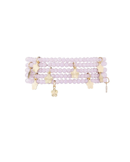 Dubbele armband met bloem bedels - pink/Goud kleur