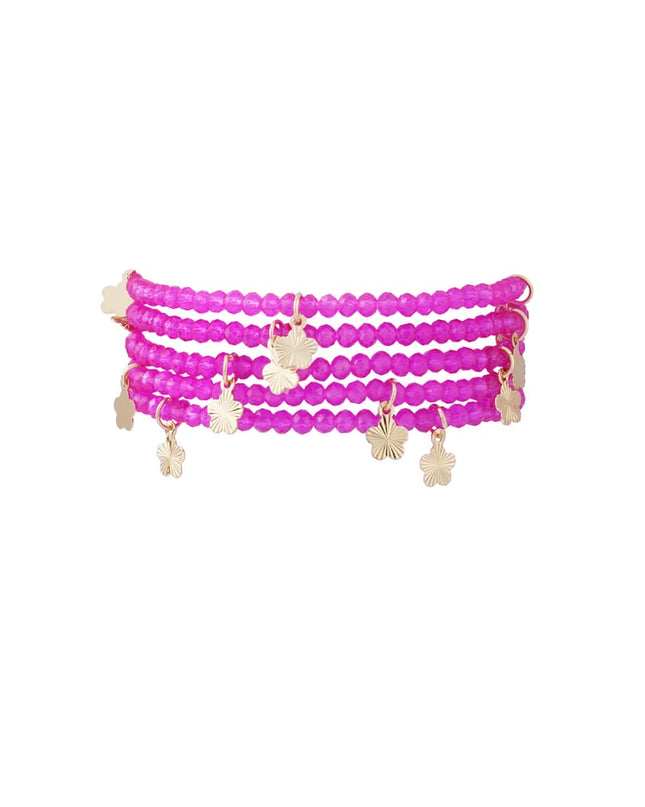 Dubbele armband met bloem bedels - pink/Goud kleur