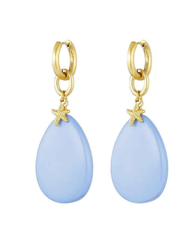 Oorbellen ovaal met zeester - licht blauw 