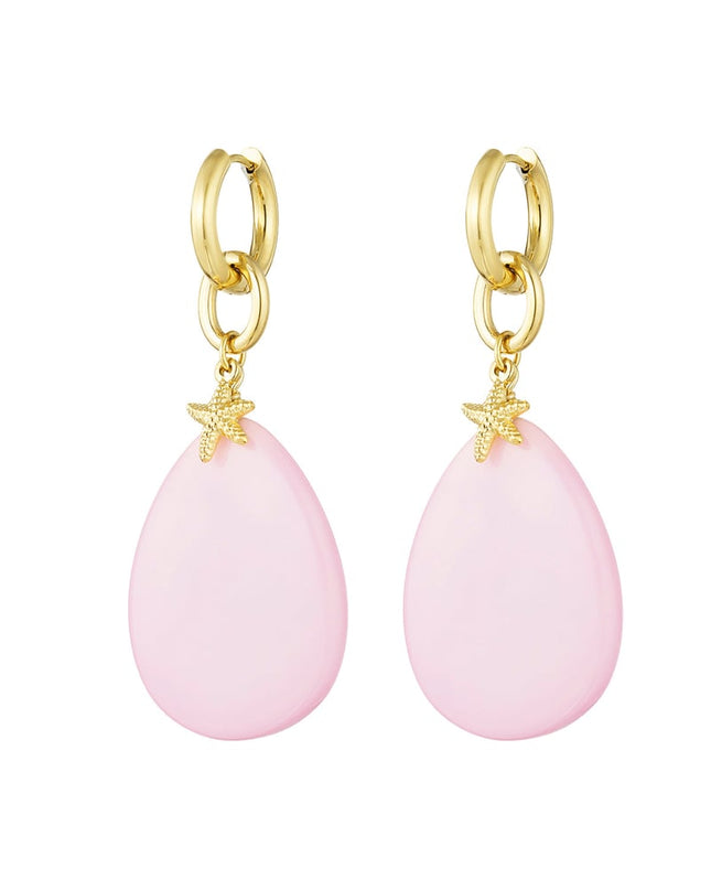 Oorbellen ovaal met zeester - licht blauw 