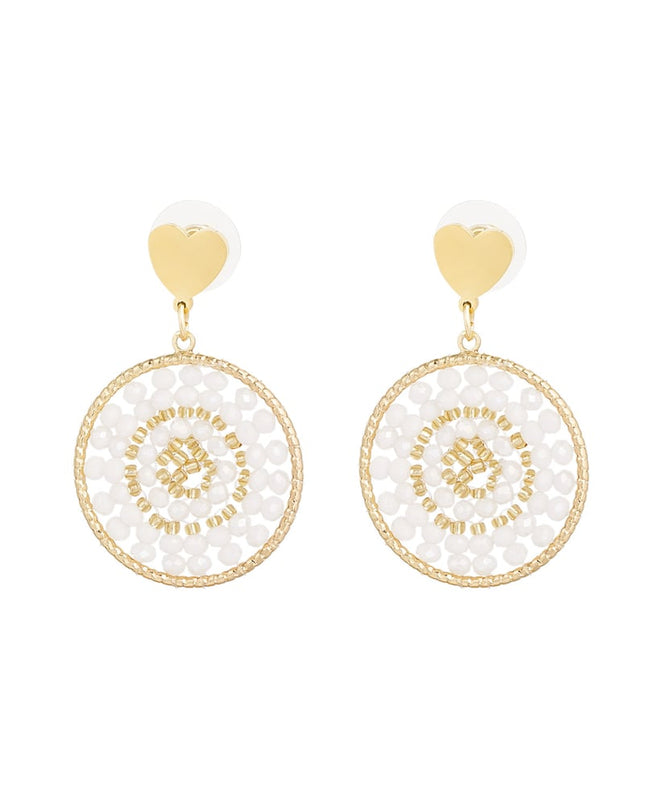 Mandala oorbellen met hart - bleekroze 