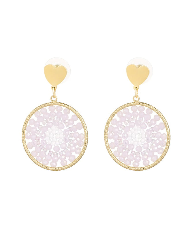 Mandala oorbellen met hart - bleekroze 