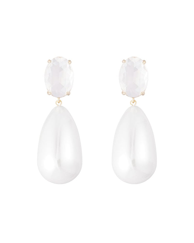 Diamante oorbel met pareldruppel 