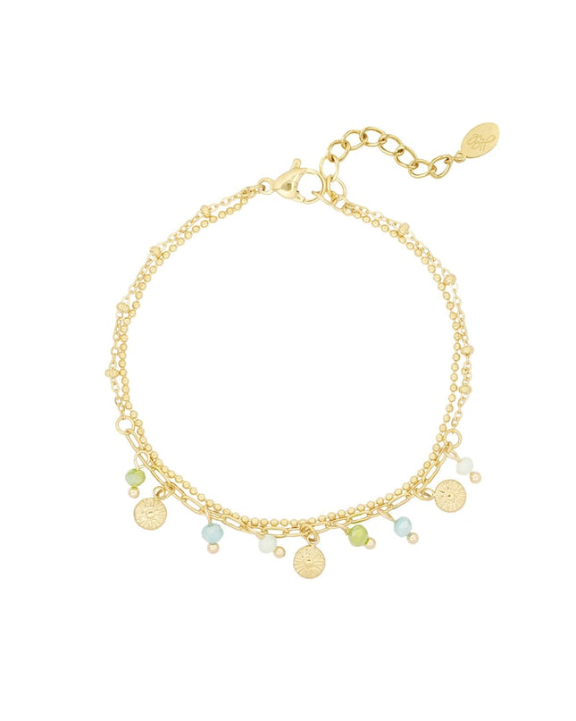 Armband met muntjes en kralen - roze/Goud kleur 