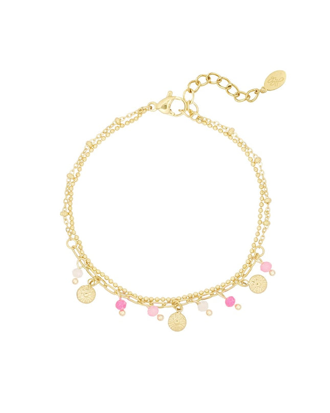 Armband met muntjes en kralen - roze/Goud kleur 