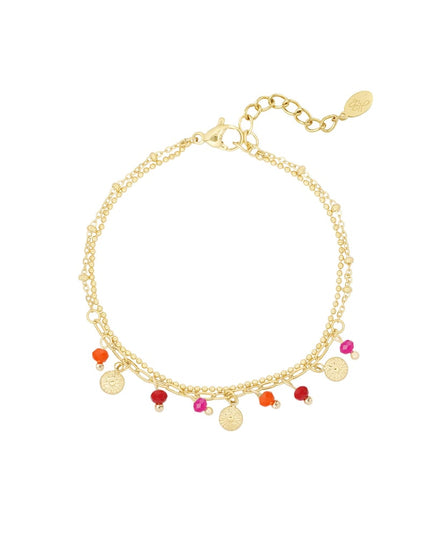 Armband met muntjes en kralen - roze/Goud kleur 