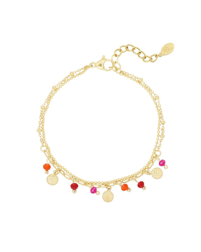 Armband met muntjes en kralen - roze/Goud kleur 