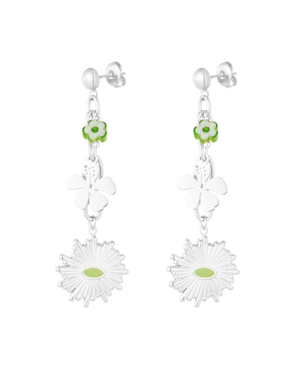 Oorbellen floral flawless - groen zilver