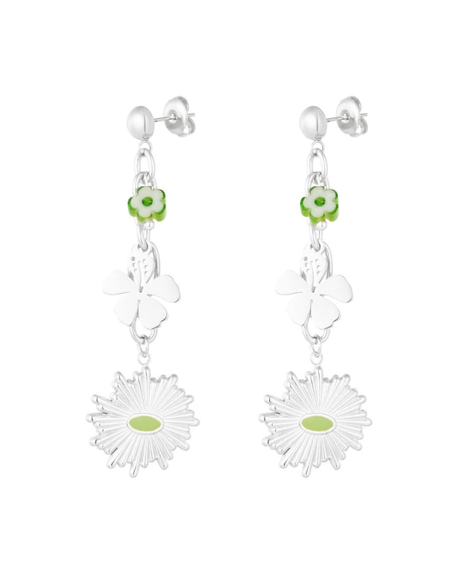 Oorbellen floral flawless - groen zilver