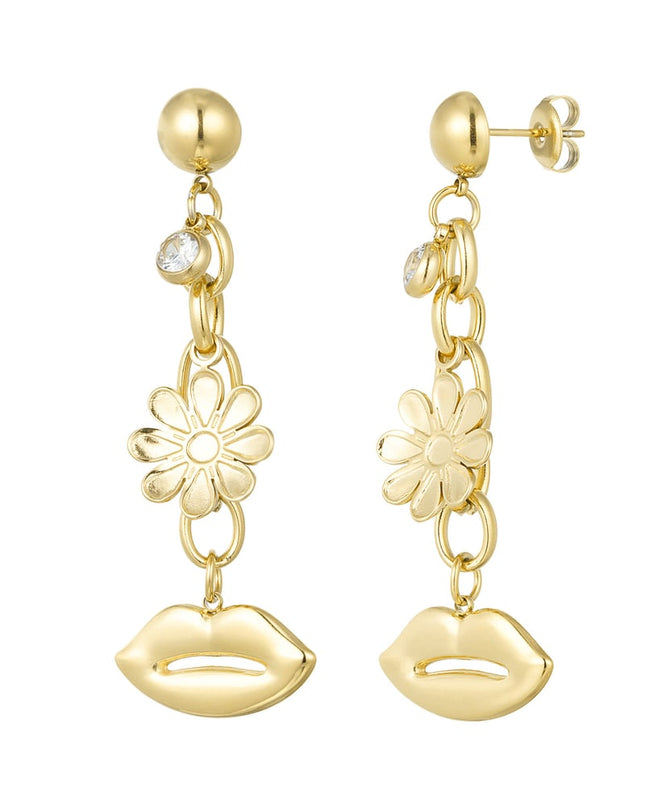 bloem lippen hang oorbellen