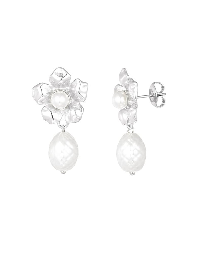 statement bloem parel oorbellen