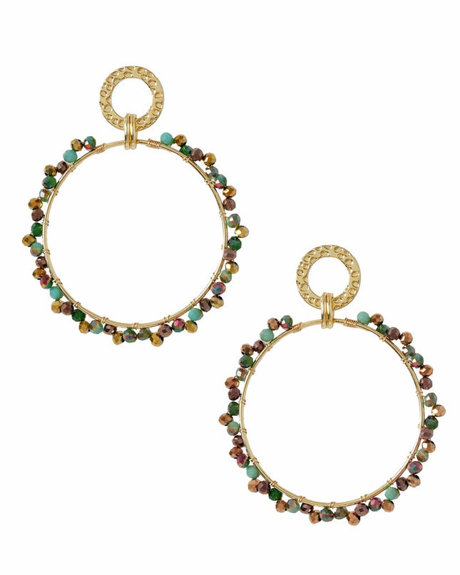 Oorbellen Ronde dubbele cirkel met Kleurrijke kraal - koper - Goud kleur/veelkleurig