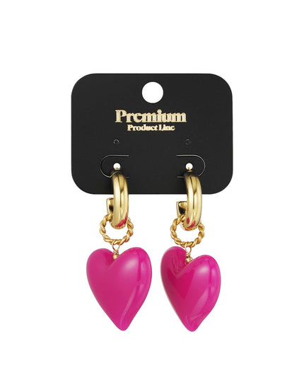 Oorbellen big heart pink woods