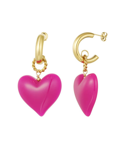 Oorbellen big heart pink woods