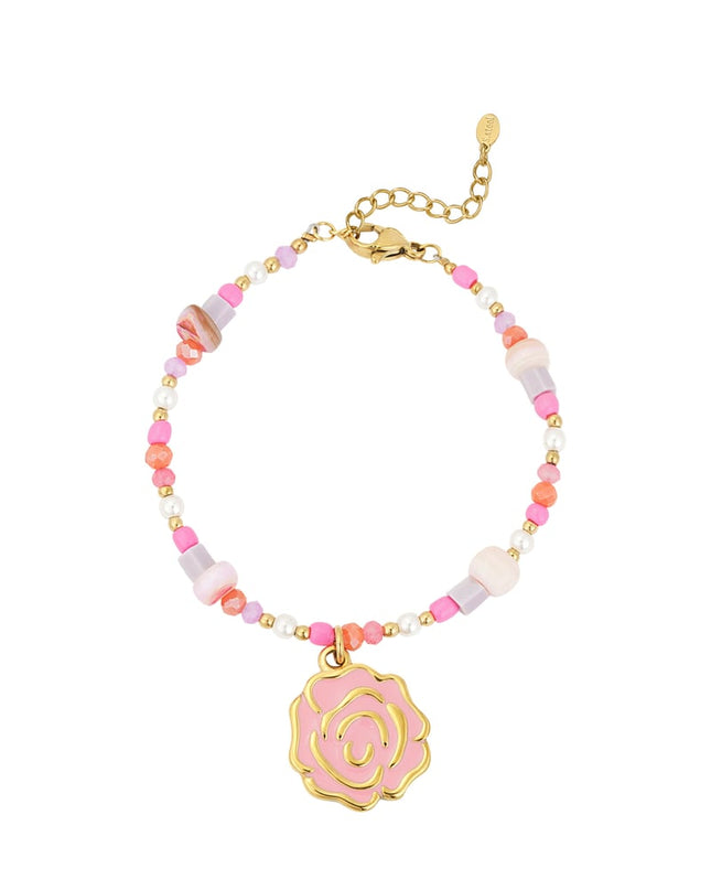 beaded rose armband - roze & 