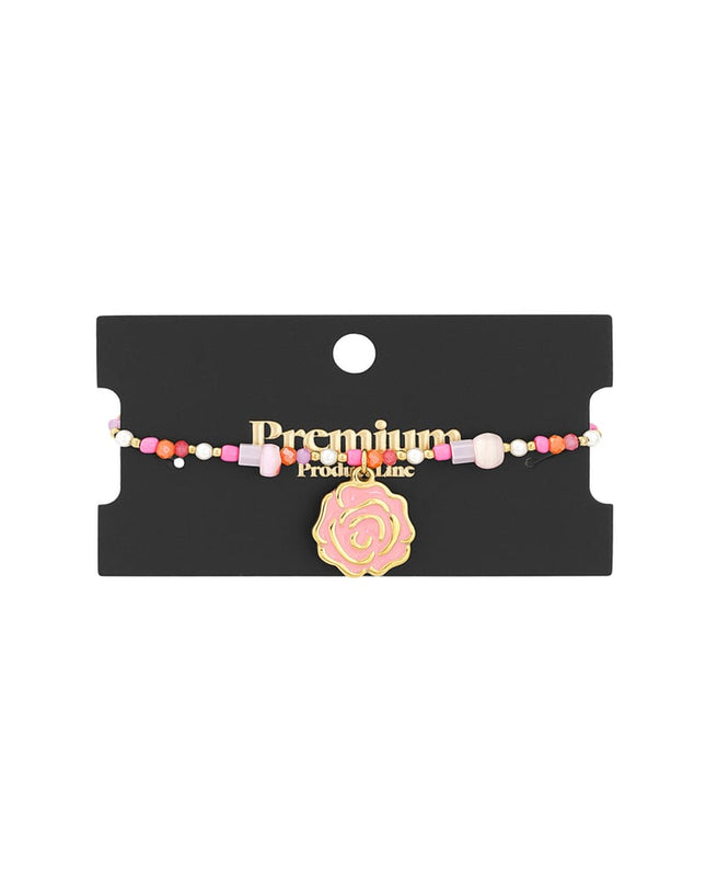 beaded rose armband - roze & 