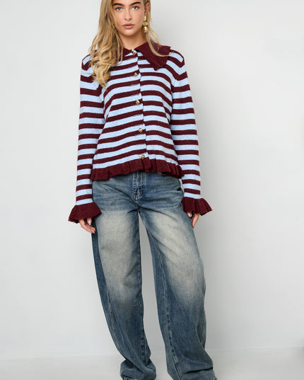 Gebreide Polyestervezel Vrouwen Cardigan Casual Strepen