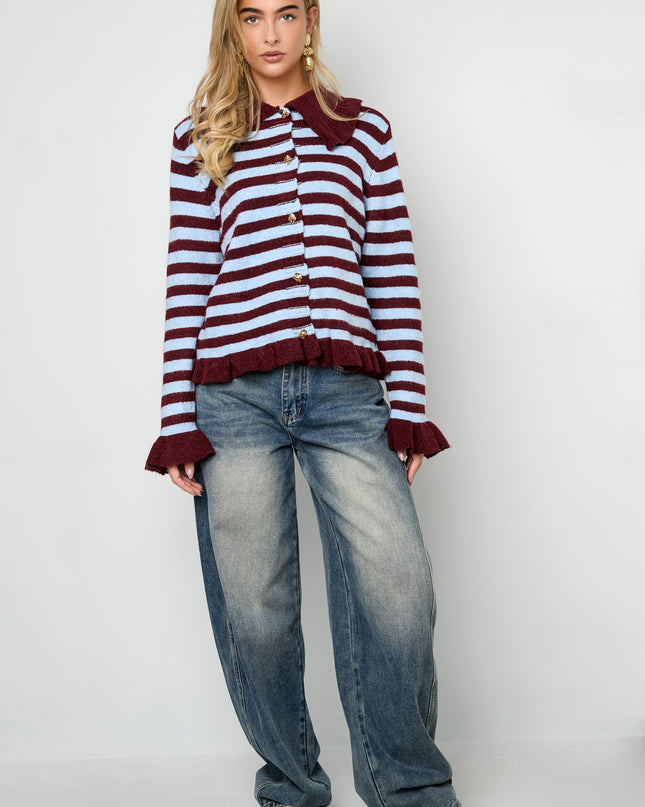 Gebreide Polyestervezel Vrouwen Cardigan Casual Strepen