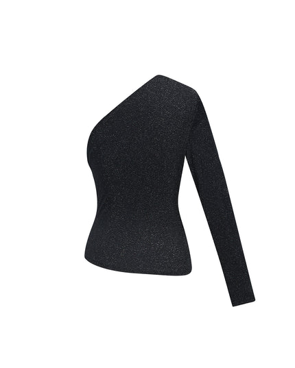 Feestelijke glinsterende top met één schouder