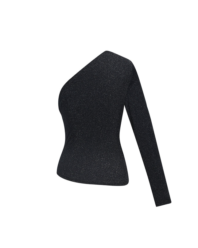 Feestelijke glinsterende top met één schouder