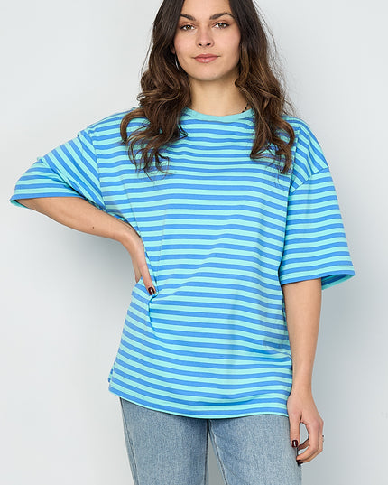 Het kleurrijke gestreepte T-shirt