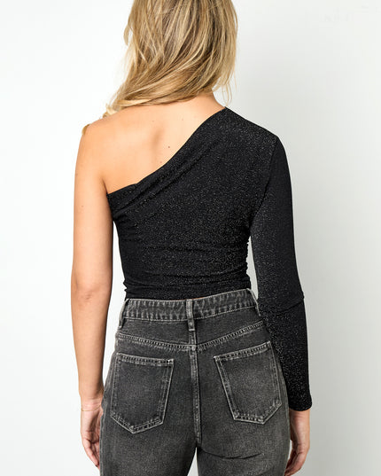 Feestelijke glinsterende top met één schouder