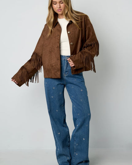 Suedelook jasje met franjes