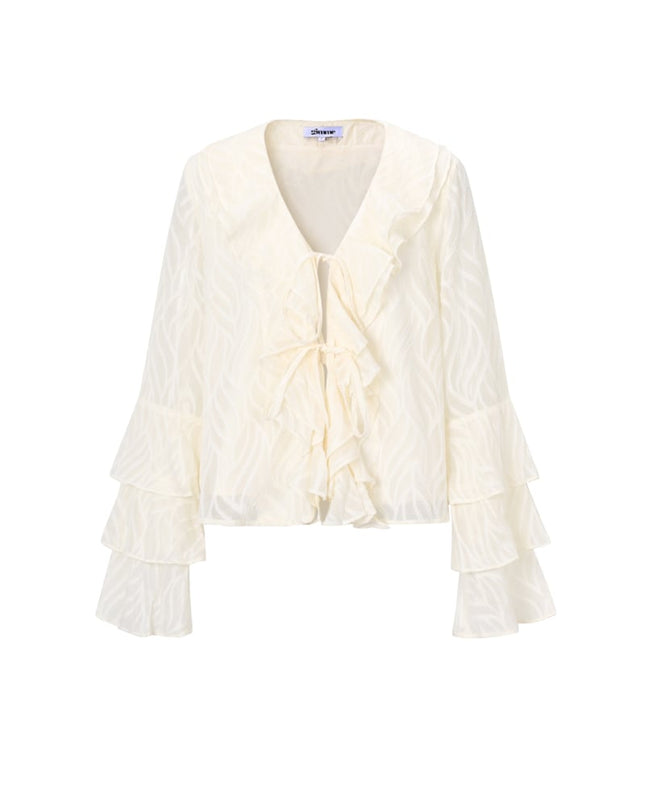 Co-ord Set White Leaves - Long Sleeve Tops