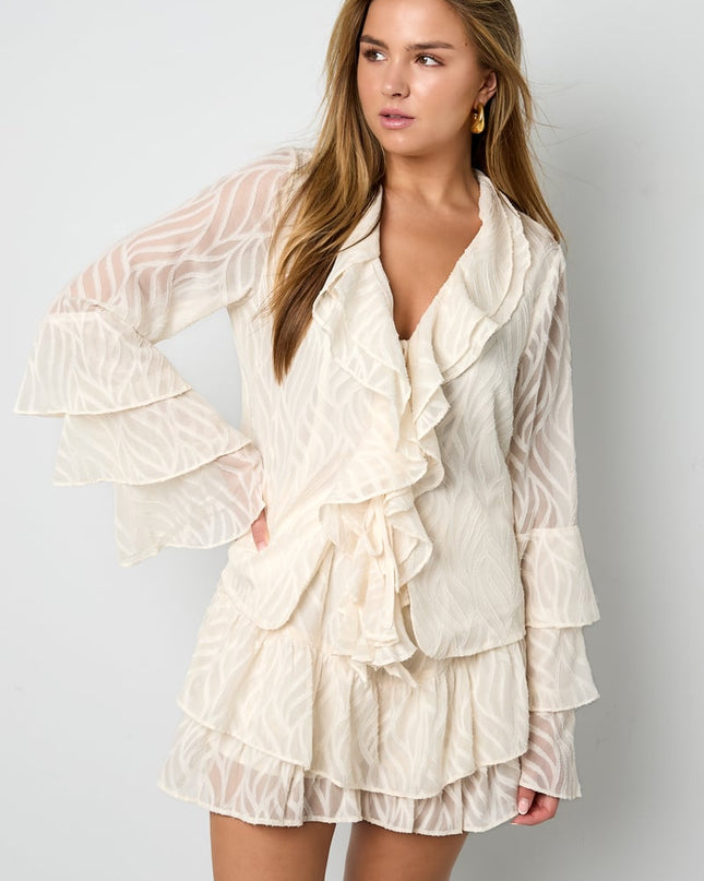 Co-ord Set White Leaves - Long Sleeve Tops