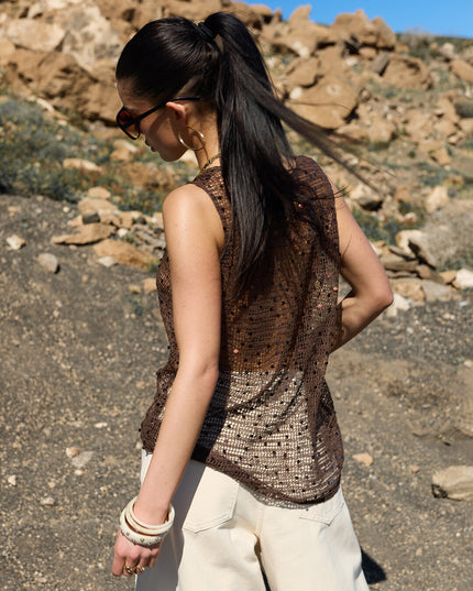 Gehaakte strand top met glittter detail
