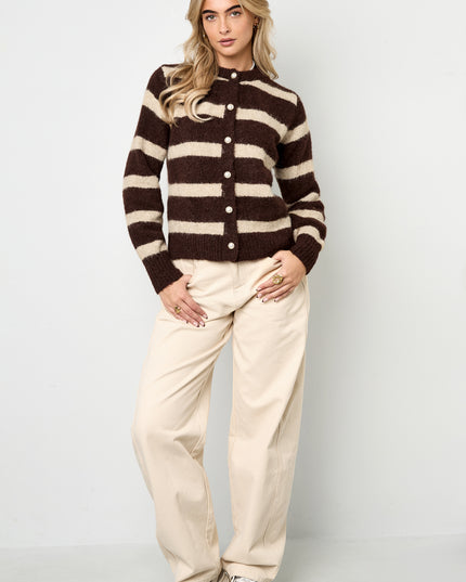 Gebreide Polyestervezel Vrouwen Cardigan Casual Strepen