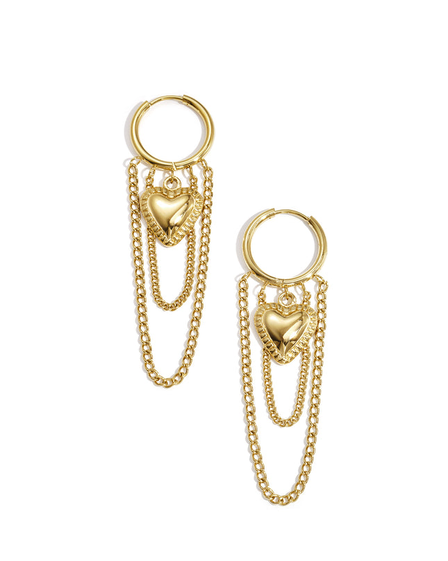 Creolen met hangende kettingen en hart