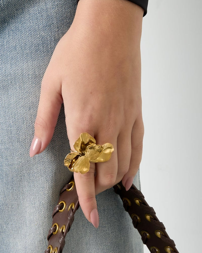 Roestvrijstalen statementringen, bloemen, casual, dagelijks, eenvoudig, serie, damessieraden