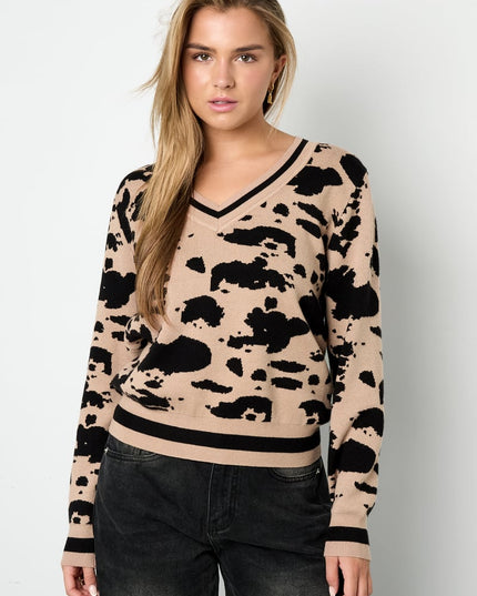 Lijm (menselijk katoen) Gebreide truien Luipaardprint Casual Herfst/Winterkleding