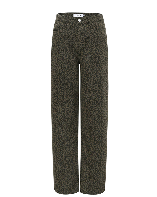 Geweven Katoen Vrouwen Rechte Broek Luipaardprint Herfst/Winter