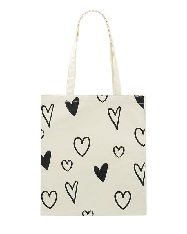 Canvas shopper hearts - white
