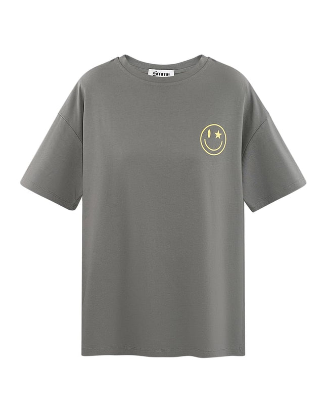 T-shirt happy life smiley - gray