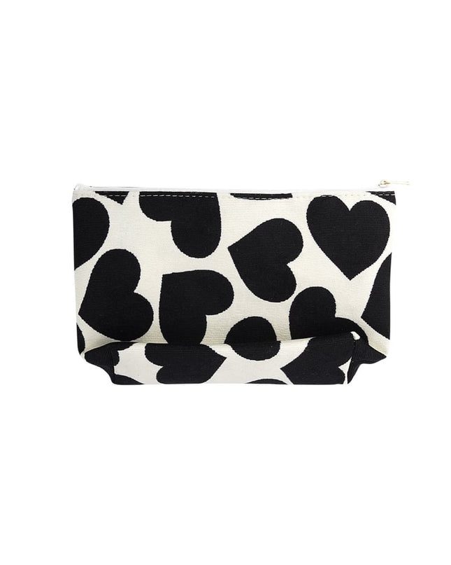 Make-up bag with hearts - black and white