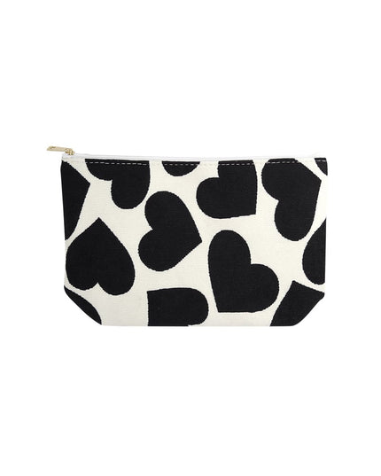 Make-up bag with hearts - black and white