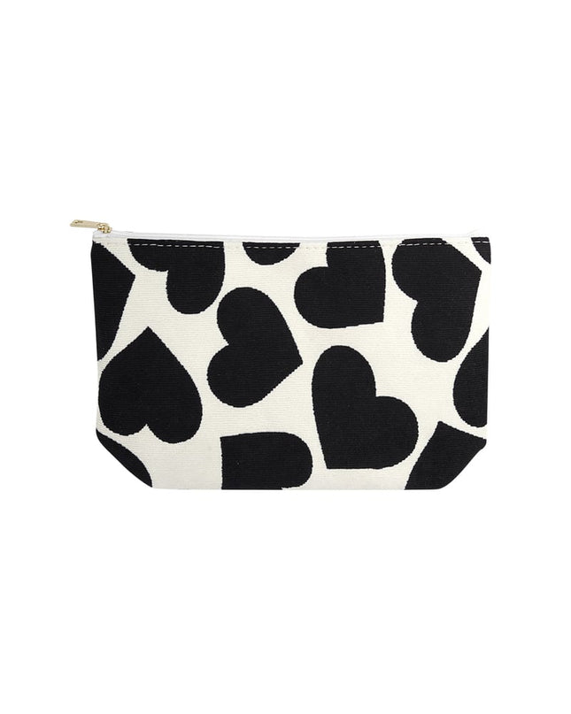Make-up bag with hearts - black and white