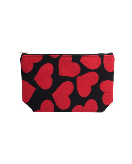 Make-up bag with hearts - black and white