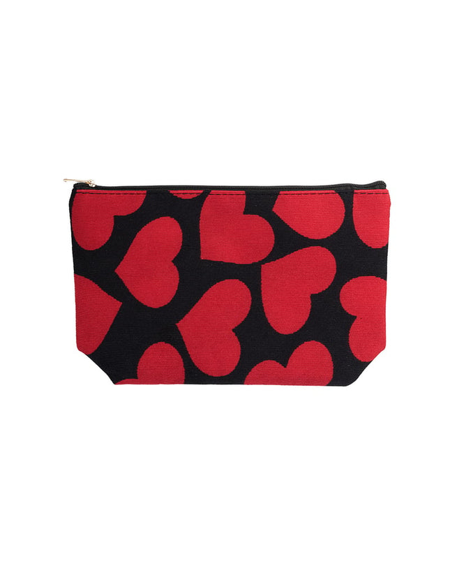 Make-up bag with hearts - black and white
