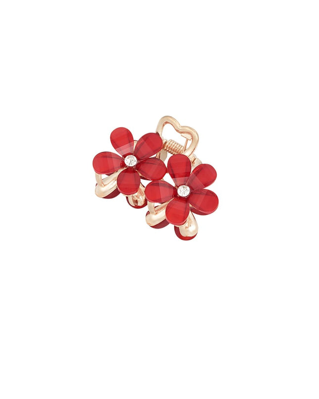 Flower duo hair clip - red