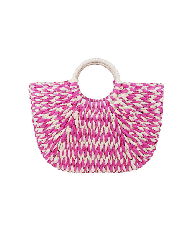 Braided beach bag with round handle - black & white